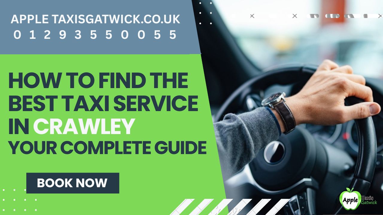 A reliable Apple Taxis Gatwick cab waiting outside Crawley Town Hall, available for airport transfers and local journeys